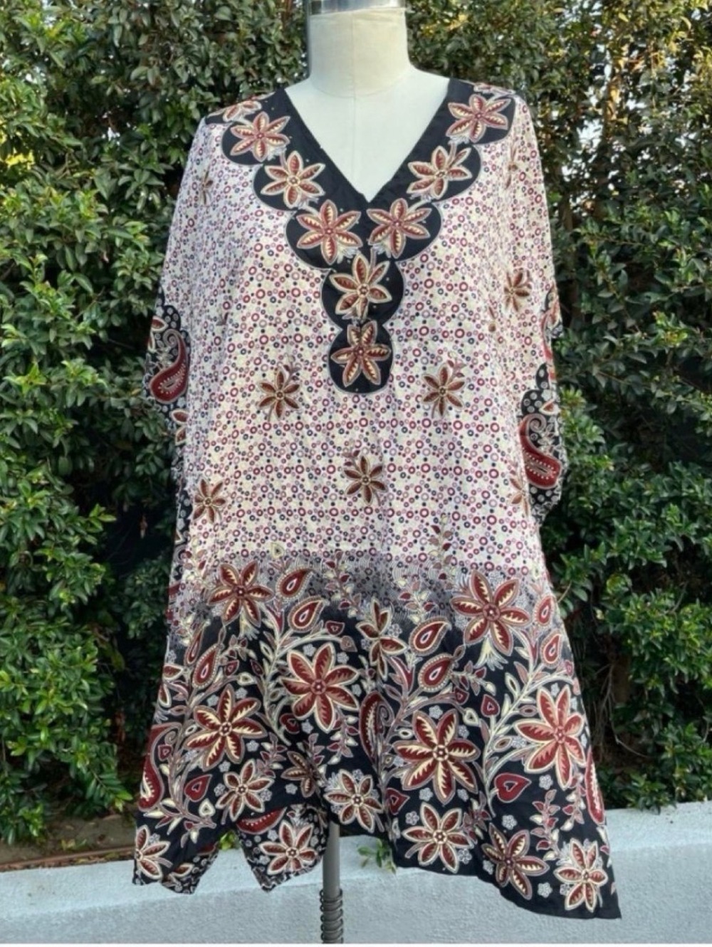 Ganesh Brown Neural Rhinestone Floral Caftan Dress Hippie Boho Indie